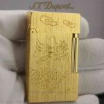 AAA Copy S.T. Dupont Ligne 2 Brushed Gold Finish And Dragon Engraving Lighter 